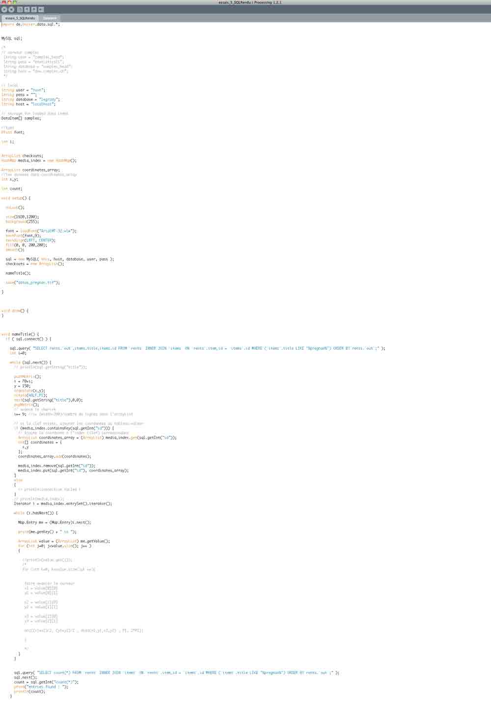 Librairie SQL dans Processing